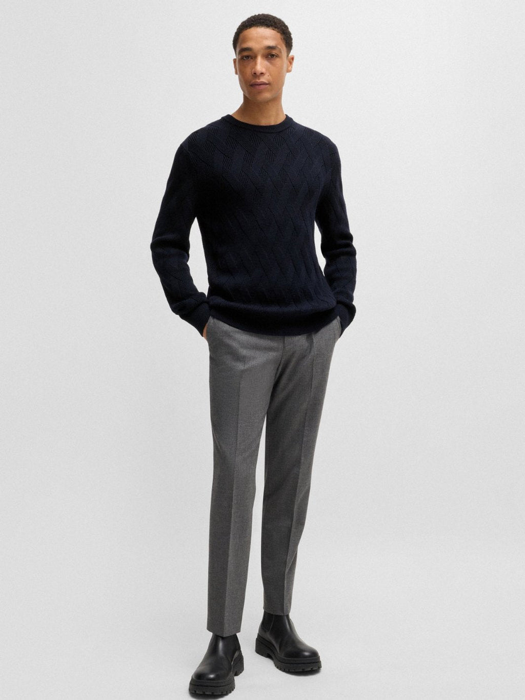 VIRGIN-WOOL SWEATER WITH KNITTED STRUCTURE